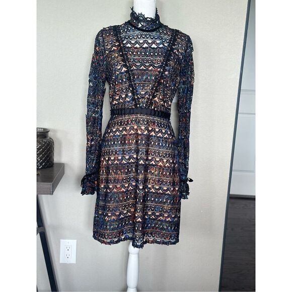 NEW Saloni Rio Velvet Trimmed Corded Lace Multicolored Dress perfect for holiday - Picture 10 of 12